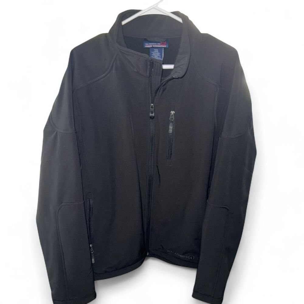 Free Country Men's Black Softshell Jacket Size L Full Zip Performance Outdoor